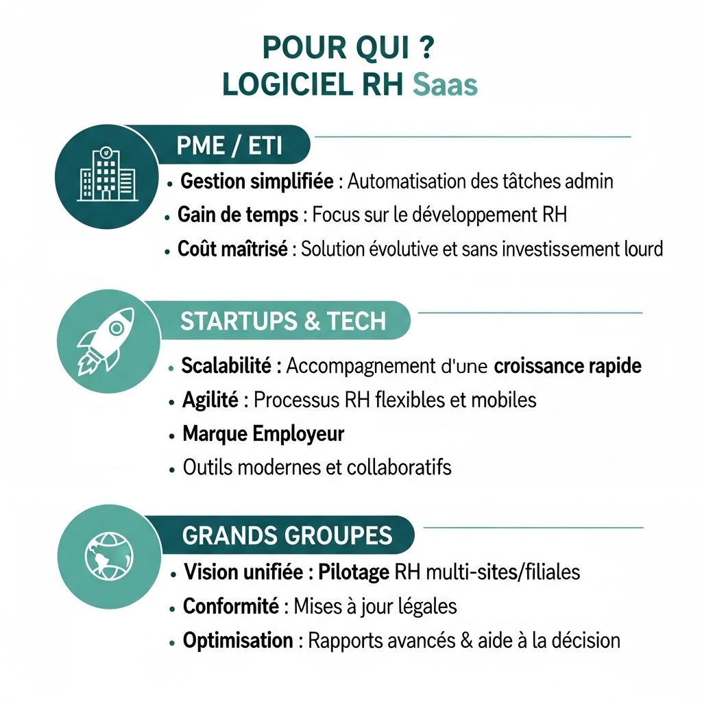 Infographie pour expliquer à qui s'adresse un logiciel RH en mode SaaS